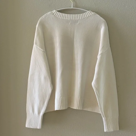 OLD NAVY Women’s American Flag Cotton Crewneck Boxy Sweater | Ivory | Size Large - Picture 5 of 8